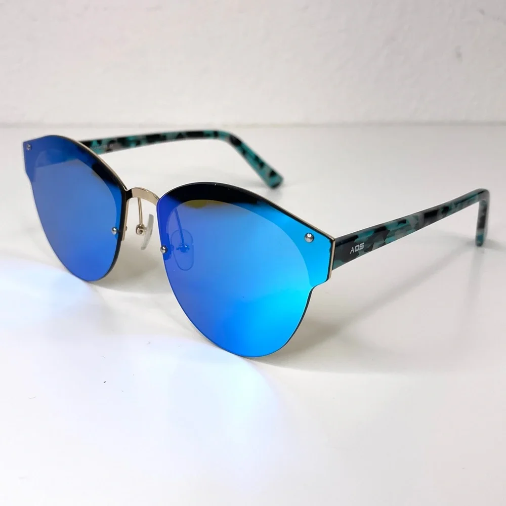 AQS AQUASWISS Sunglasses NEW Blue Mirror Lens Multicolor Tortoise Frame